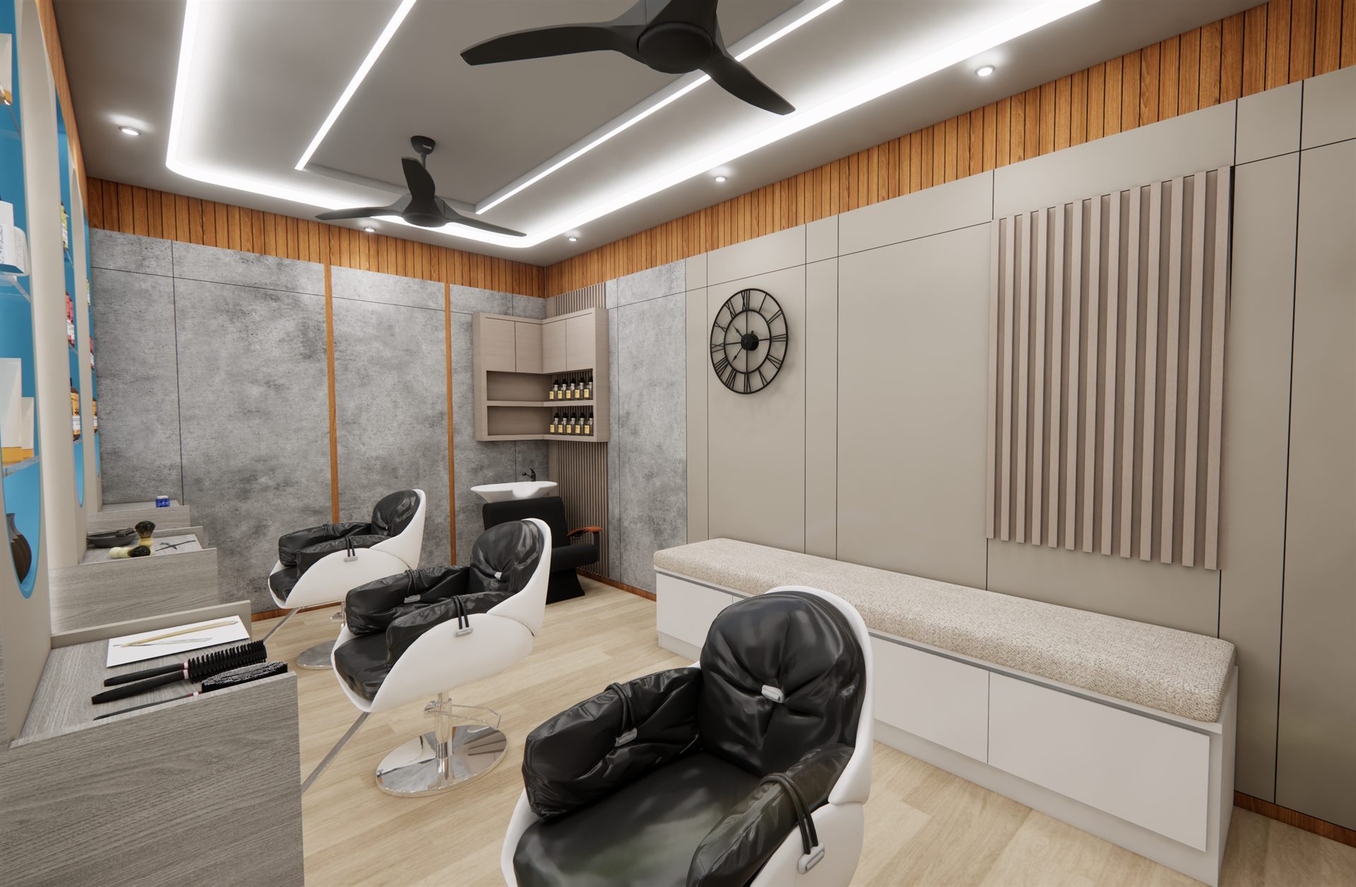 Customer-facing interior with warm finishes